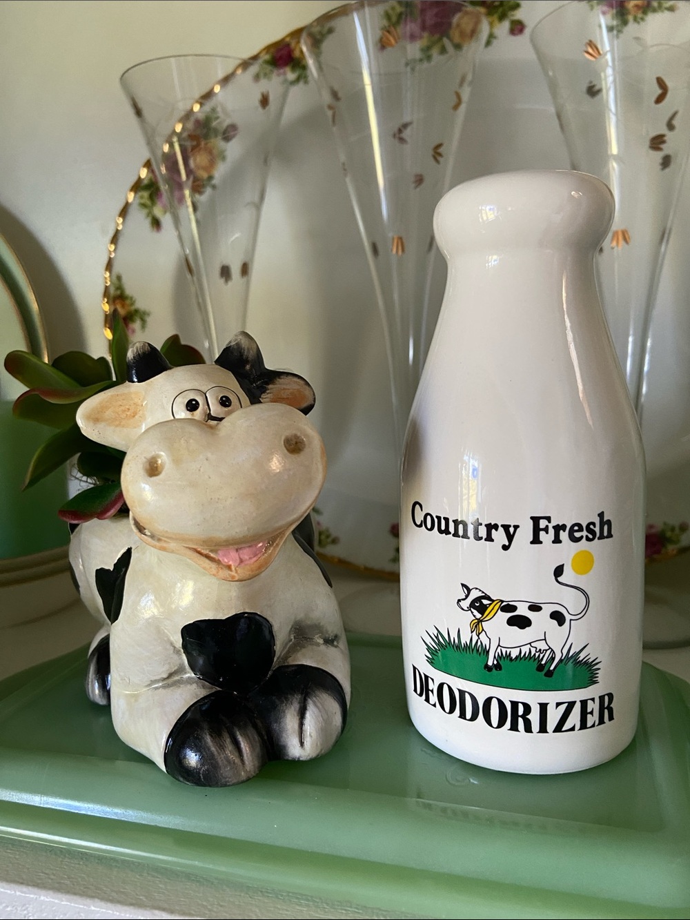 Cow Decor Bundle Fridge Deodorizer Milk Jug Anamorphic Planter Farmhouse Cottage